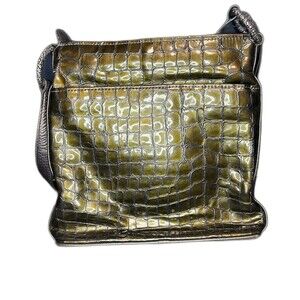 BRIGHTON Purse Sonny LIL Cher Olive Green Croc Patent Leather Bag Organizer